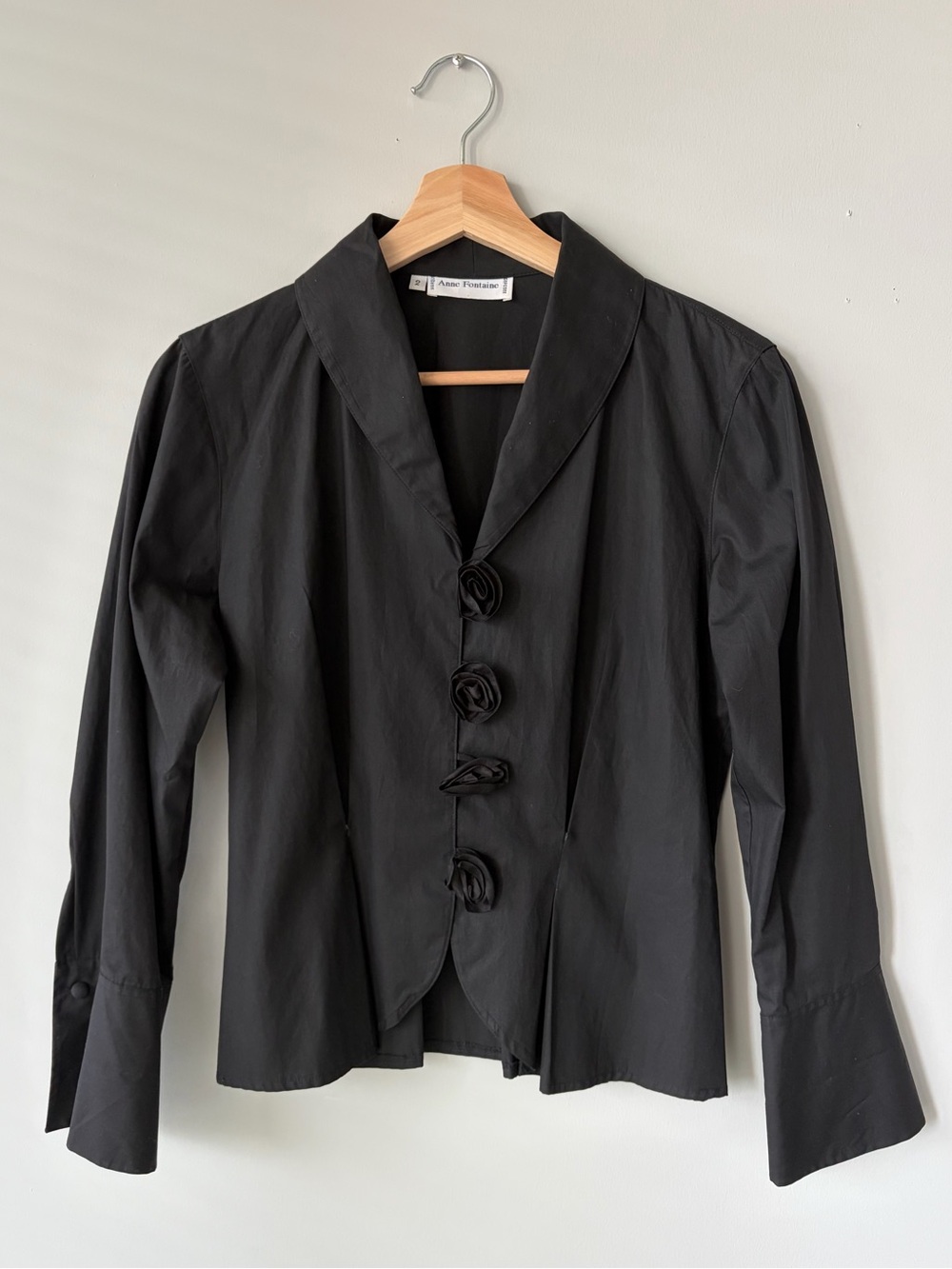 Anne Fontaine Cotton Blouse or Jacket with Rosette Buttons - Black